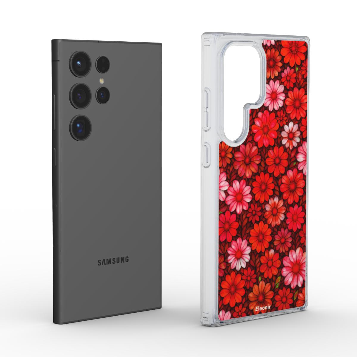 Red Floral print Clear Phone Case