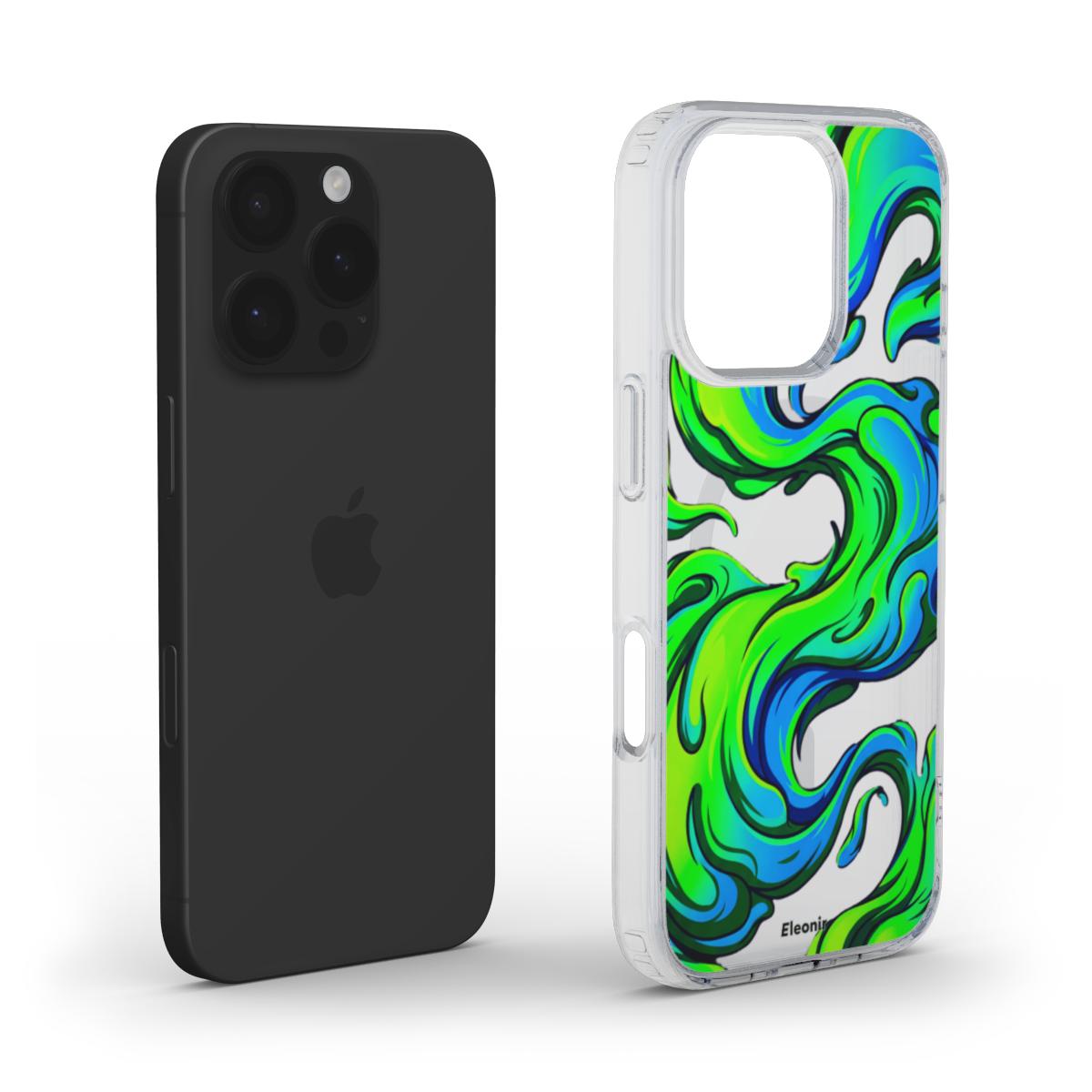 Black-Green Abstract MagSafe Clear Phone Case