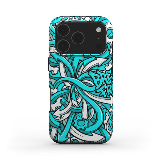 White-Cyan Abstract MagSafe Tough Phone Case