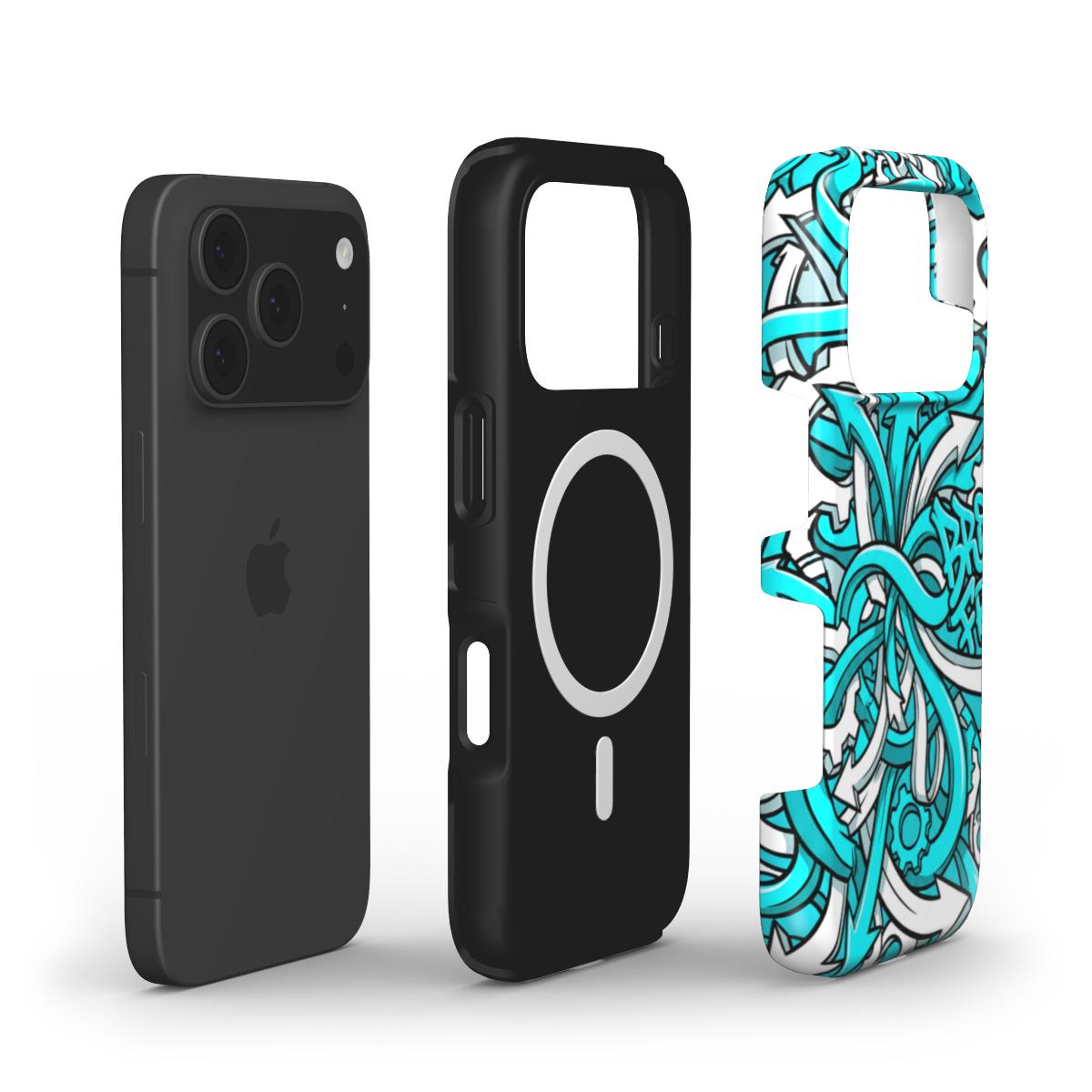 White-Cyan Abstract MagSafe Tough Phone Case