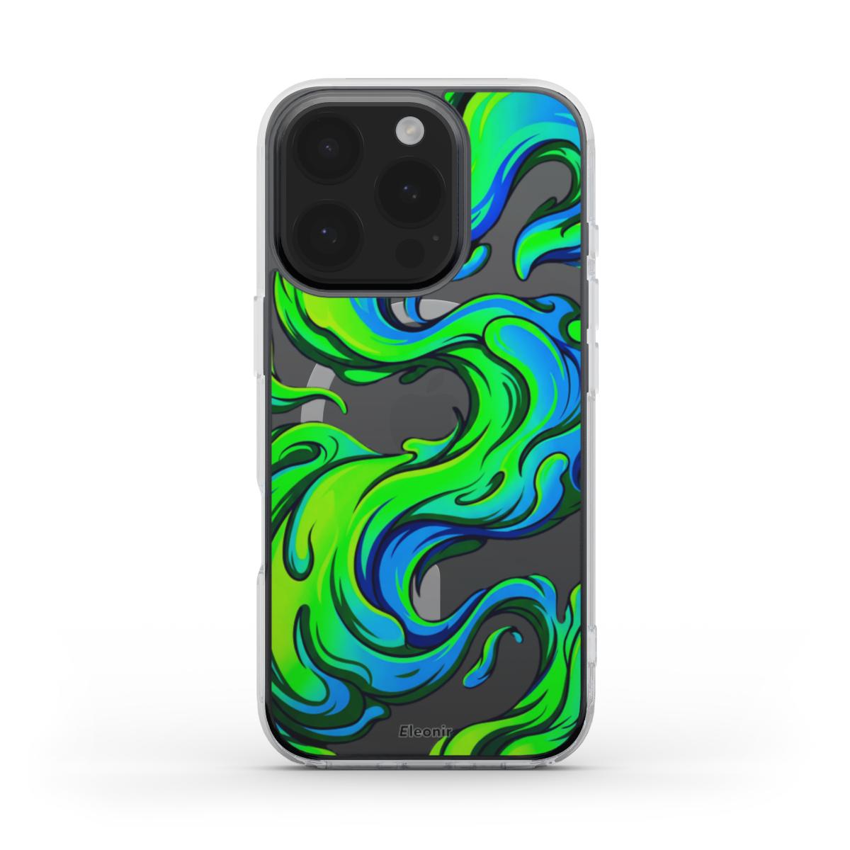 Black-Green Abstract MagSafe Clear Phone Case