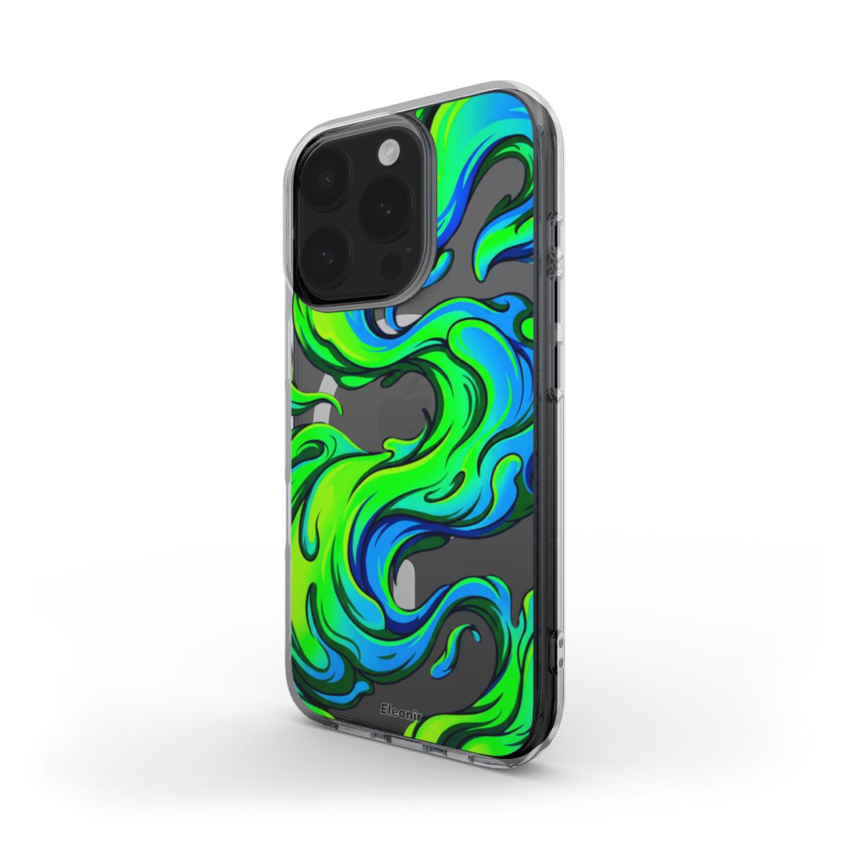 Black-Green Abstract MagSafe Clear Phone Case