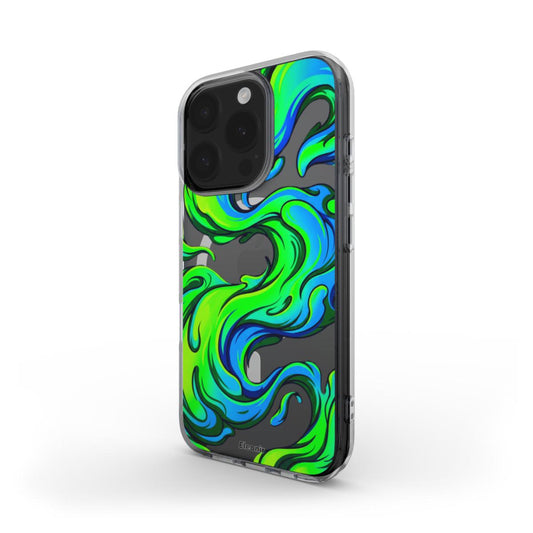 Black-Green Abstract MagSafe Clear Phone Case