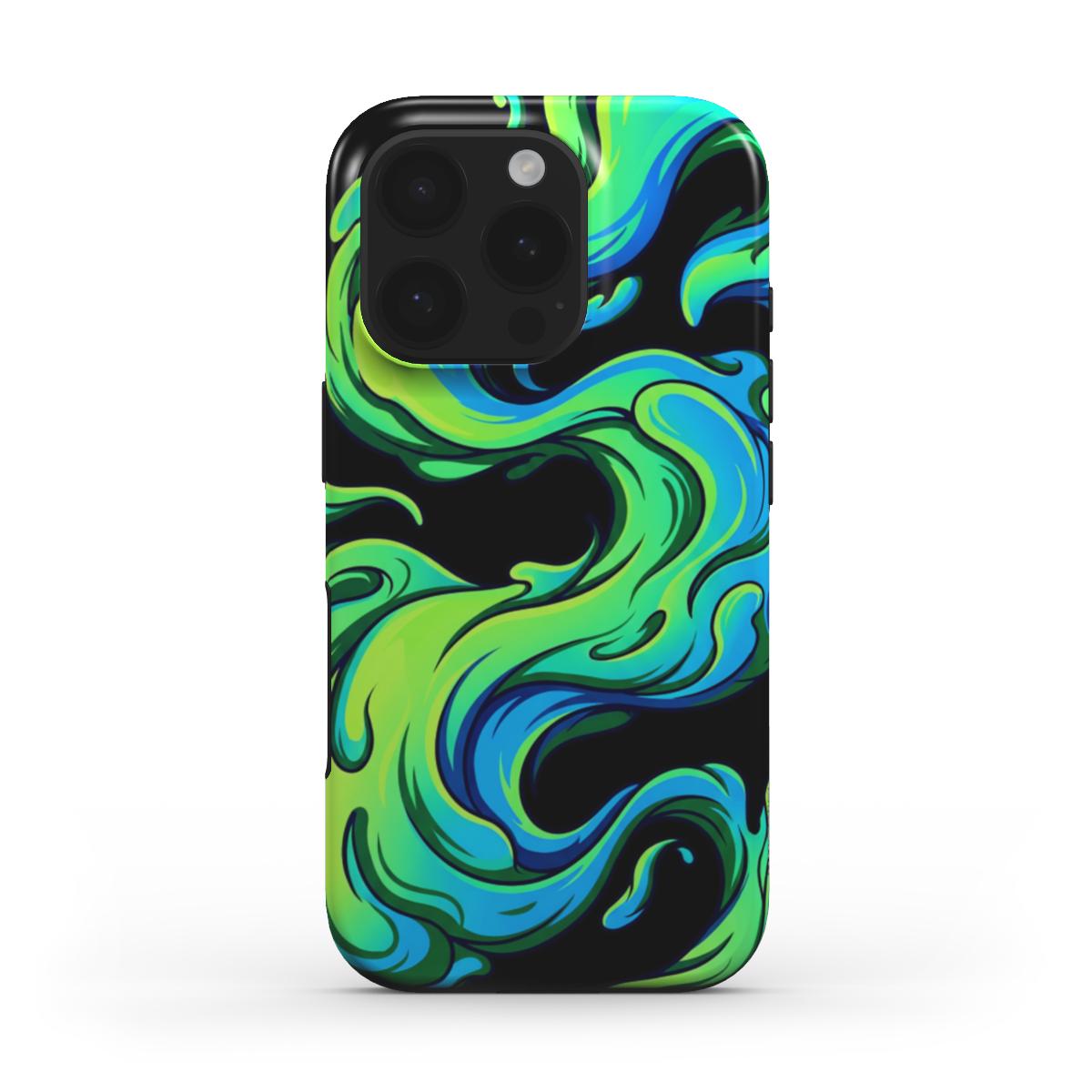 Black-Green Abstract MagSafe Tough Phone Case