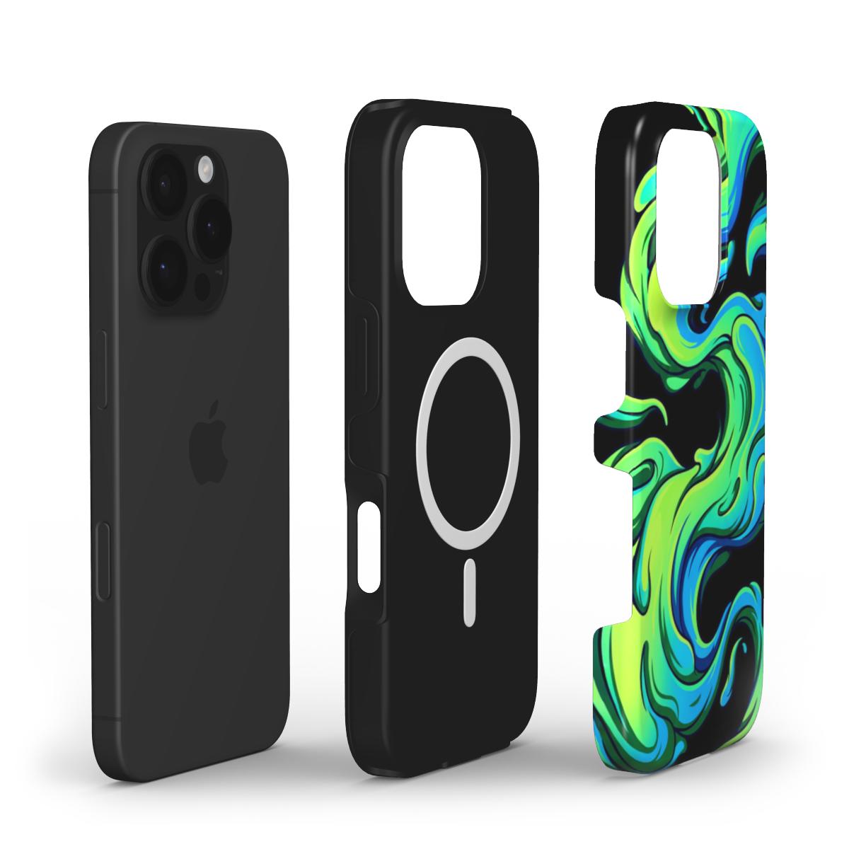 Black-Green Abstract MagSafe Tough Phone Case