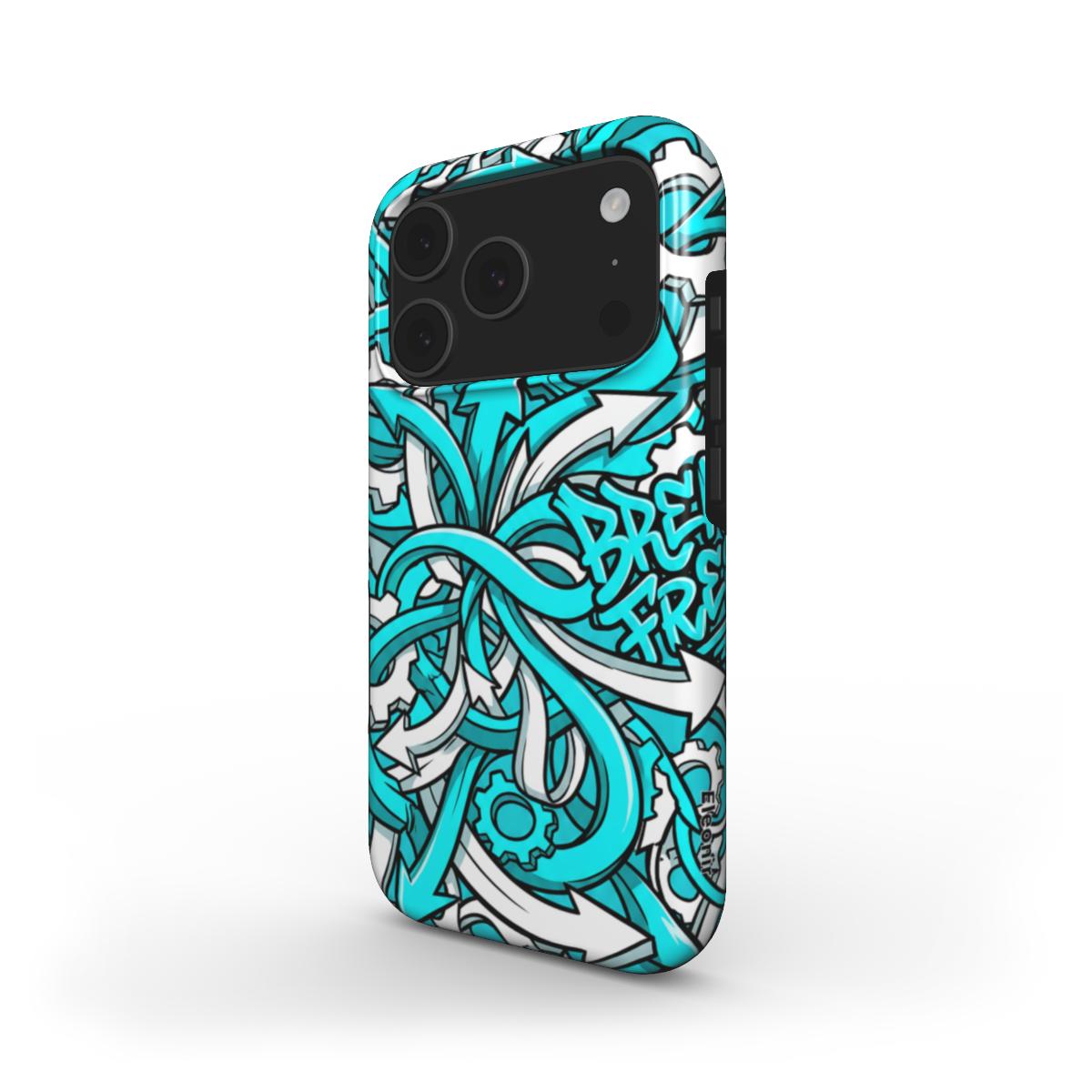 White-Cyan Abstract MagSafe Tough Phone Case