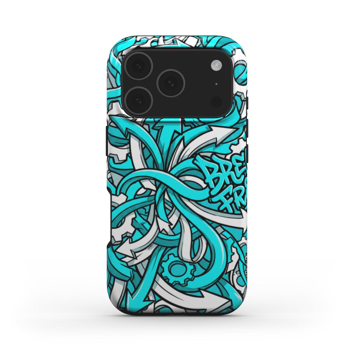 White-Cyan Abstract MagSafe Tough Phone Case