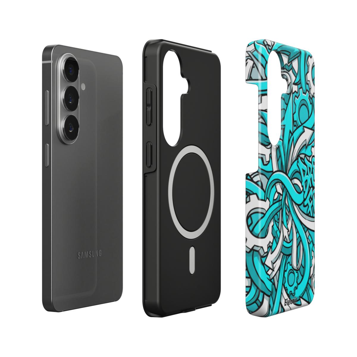 White-Cyan Abstract Magnetic Tough Phone Case